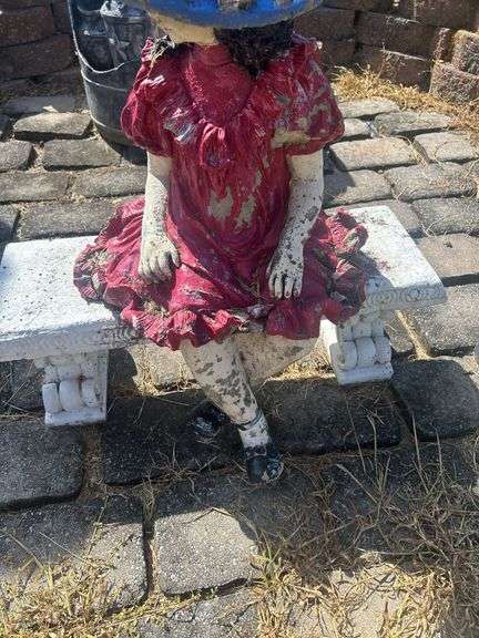 Figural Garden Statue - Girl on Bench