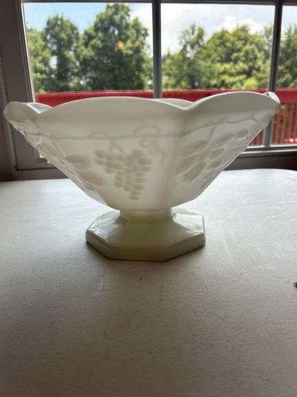 Milk Glass Footed Bowl with Grape Design image