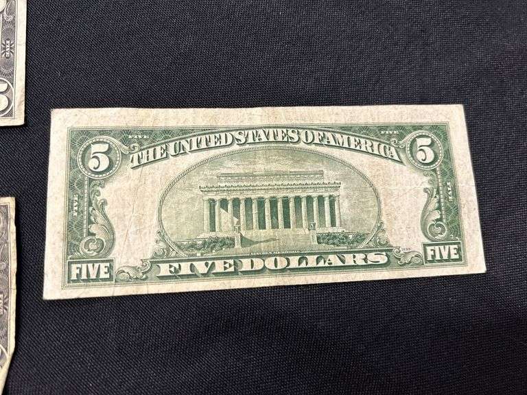Lot of Ten US Five Dollar Bills