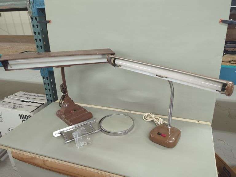 Pair of Brown Desk Lamps with Makeup Mirror image