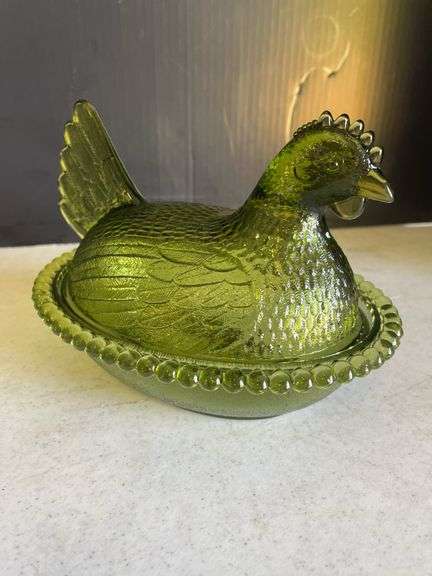 Olive Green Hen on Nest Covered Dish