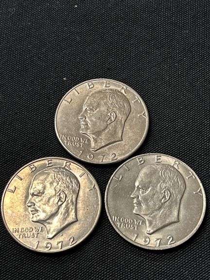 Three 1972 Eisenhower "Ike" Dollar Coins