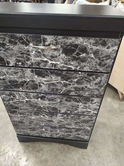 5 DRAWER CHEST WITH MARBLE LOOK FRONT - 30X16X48