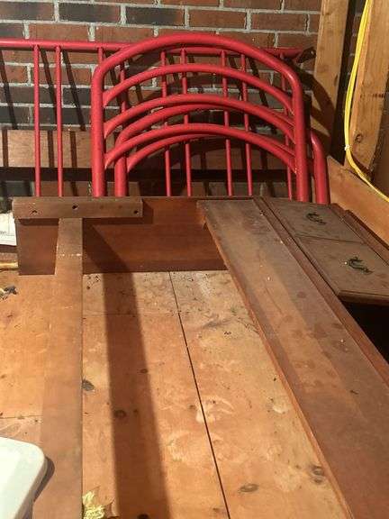 Red Metal Bed Frame and Wooden Headboard & Footboard