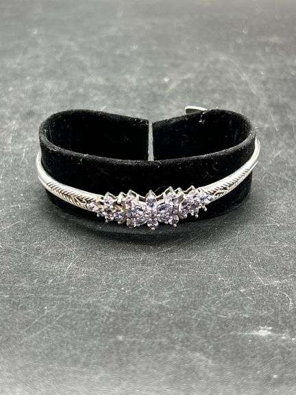 Sterling Silver Bangle Bracelet with Lavender Stones image