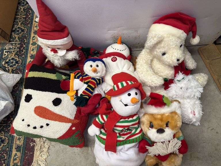 Assorted Holiday Plush Toys and Pillow