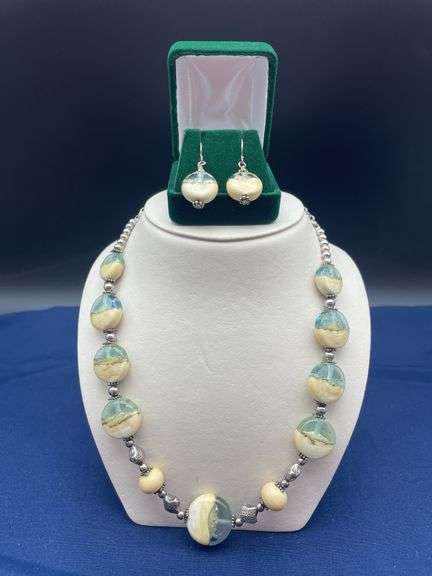 Handmade Lampwork Glass Bead Necklace and Earring Set image