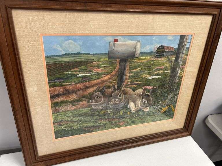 Framed Steve St. Clair Print "Mail Pouch Bunnies"