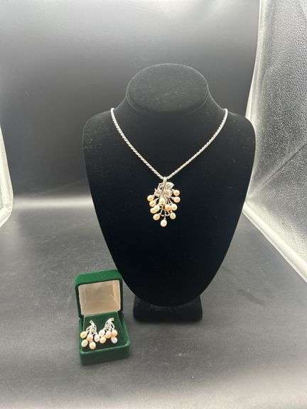 925 Sterling Silver Pearl Necklace and Earring Set image