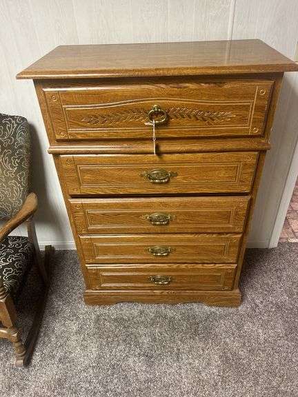 Wooden 5-Drawer Chest with Ornate Details