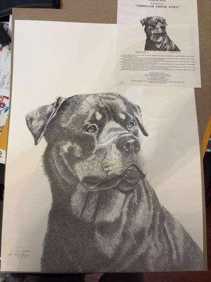 #4 OUT OF 500 OF THE ROTWEILER COLLECTION.  "THROUGH THESE EYES"  DONE BY ROGER (PIDNEY) DAVIDSON OF BEREA KENTUCKY   18" X 24" image