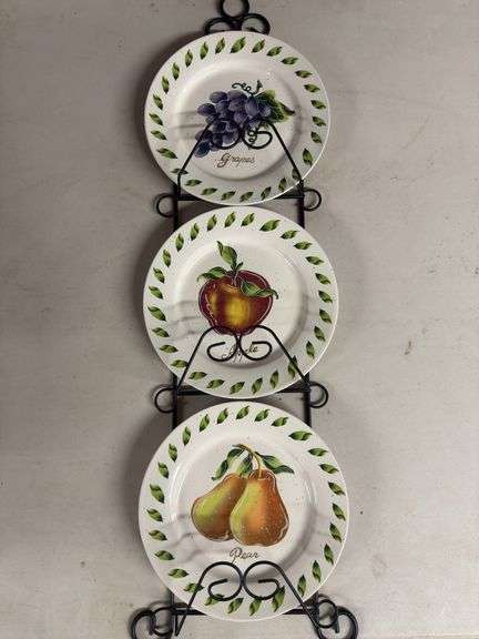 Decorative Fruit Plate Trio with Metal Display Stand image