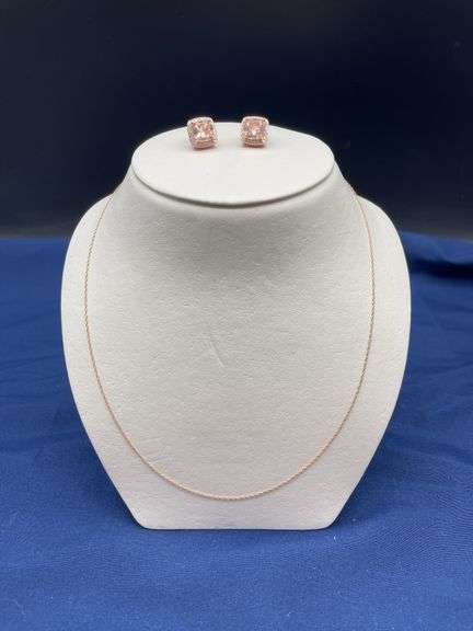 Rose Gold Tone Chain Necklace & Cubic Zirconia Earrings Set image