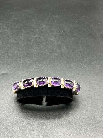 Silver Tone Bracelet with Purple Stones image