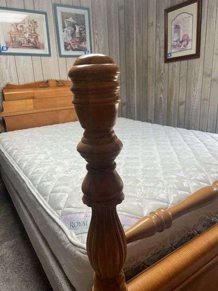 Waterfall Wood Full Size Bed Frame with Mattress