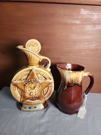 B.P.O.E. Elks Centennial Beam Decanter and Roseville Pitcher image
