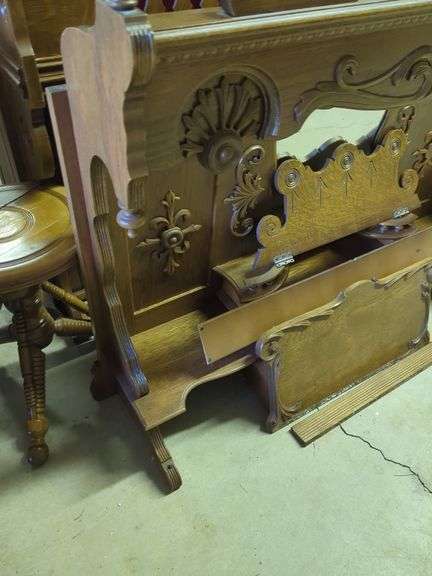 Ornate Pump Organ and Matching Stool