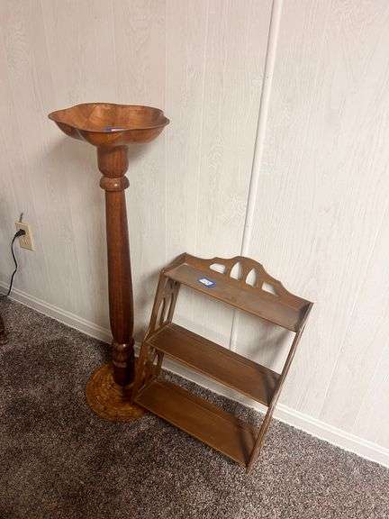 Wooden Pedestal Bowl and Decorative Shelf image