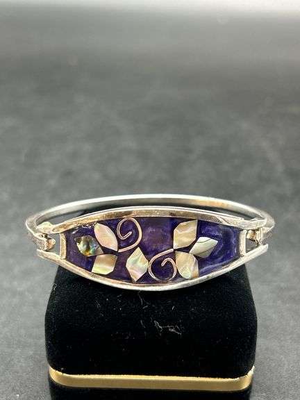 Sterling Silver Bangle Bracelet with Abalone Inlay image