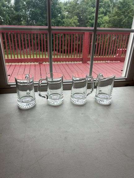 Set of 4 Glass Beer Mugs with Paneled Bases image