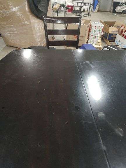 HIGH TOP DINING TABLE WITH 4 STOOLS AND UNDER TABLE STORAGE - TABLE MEASURES 53X53X36 CHAIRS ARE 23 INCHES FLOOR TO SEAT