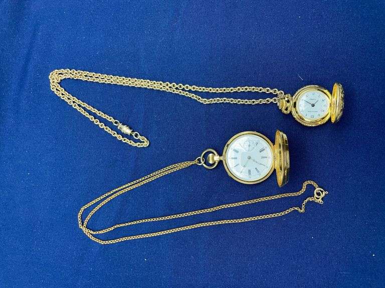 Two Gold Tone Pocket Watches with Chains image