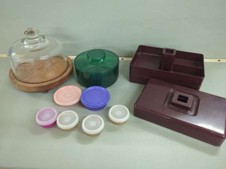 Tupperware and Glass Cloche Lot image