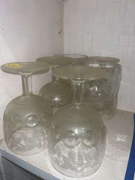 Set of Six Etched Glass Goblets image