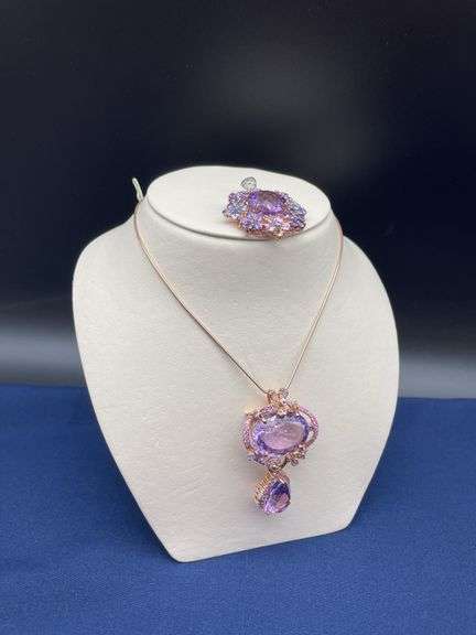 Amethyst Pendant Necklace with Brooch Set image
