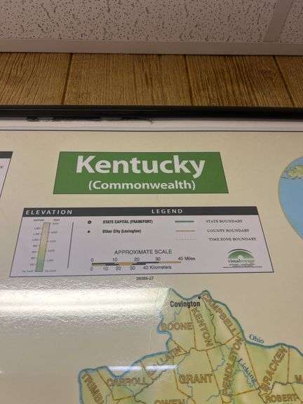 Framed Kentucky Commonwealth Wall Map