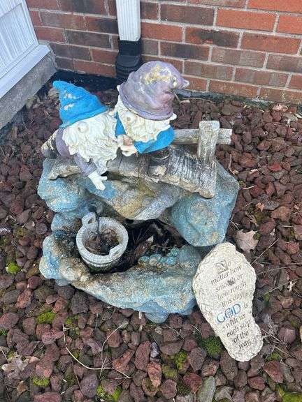 Garden Gnome Waterfall Fountain with Inscription Rock image