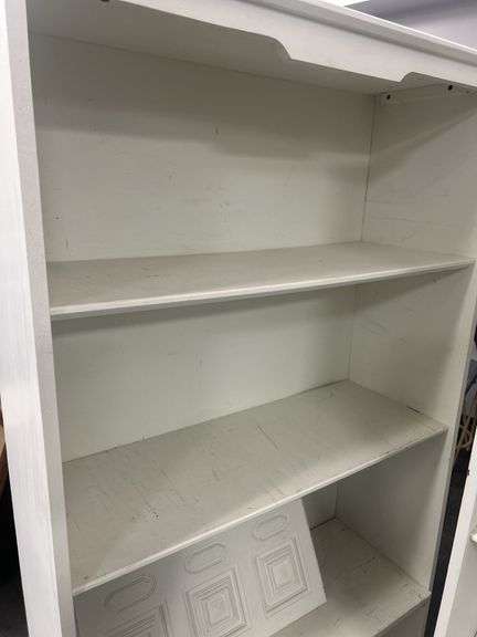 White Painted Wood Bookshelf with Decorative Panels