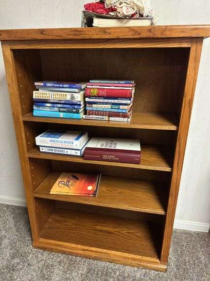 Wooden Bookcase with Books and Crochet