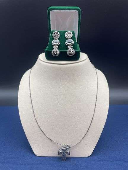 Sterling Silver Cross Pendant Necklace and Earring Set image