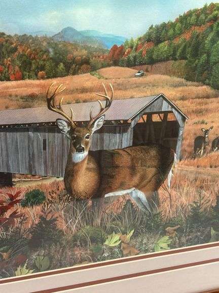 Steve St. Clair Deer and Covered Bridge Framed Print 509/750