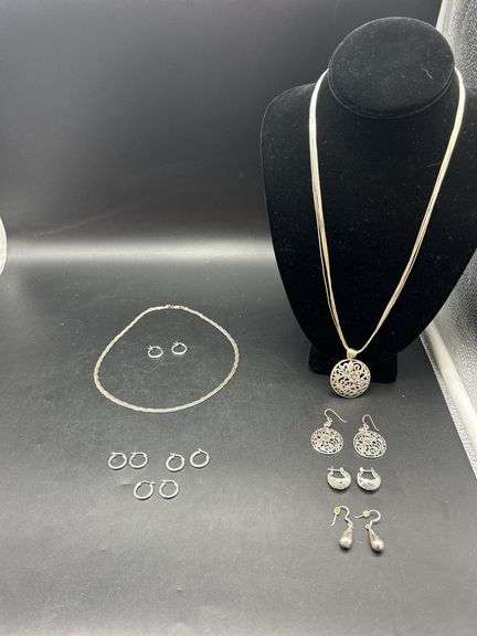 Silver Tone Necklace and Earring Jewelry Lot image
