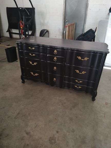 FRENCH PROVINCIAL DRESSER PAINTED BLACK - 9 DRAWERS - 62X22X37 - HAS SOME FINISH SCUFFS image