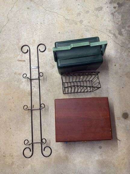 Stanley Cooler, Wood Box, and Metal Rack Lot