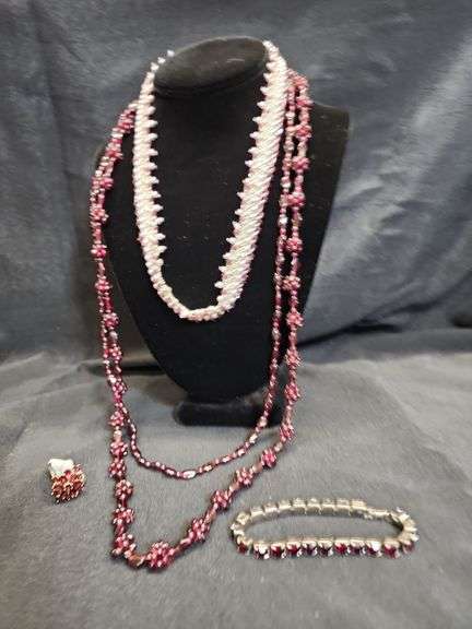 Beaded Jewelry Set: Two Necklaces, Bracelet, and Ring image