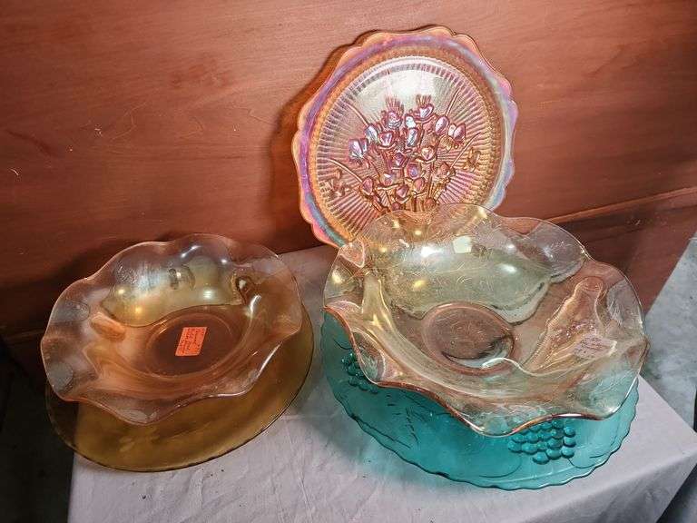 Iridescent Carnival Glass Bowls and Plate Collection image