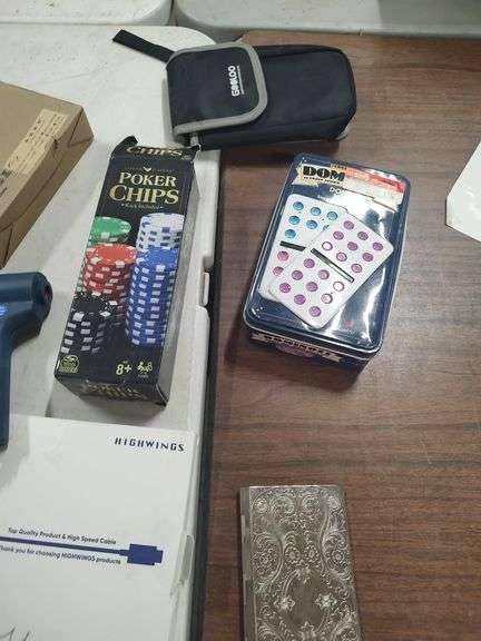 DOMINO'S - POKER CHIPS - GLUE GUN AND ETC