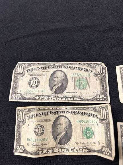 Lot of Five $10 Bills - US Currency