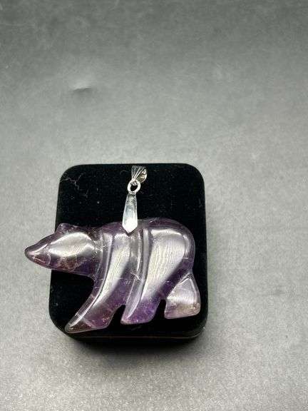 Carved Amethyst Bear Pendant with Sterling Silver Bail image