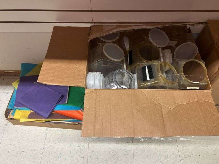 Lot of Assorted Clear Plastic Containers and Tissue Paper