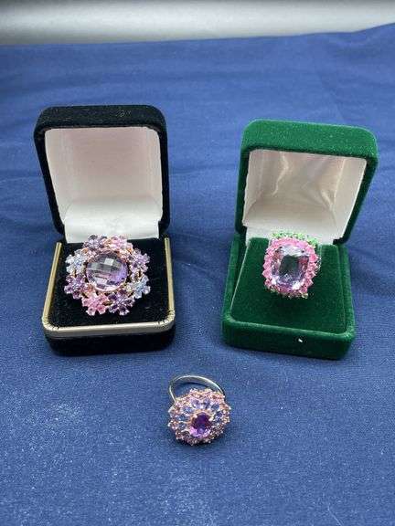 Three Sterling Silver Rings with Gemstones image