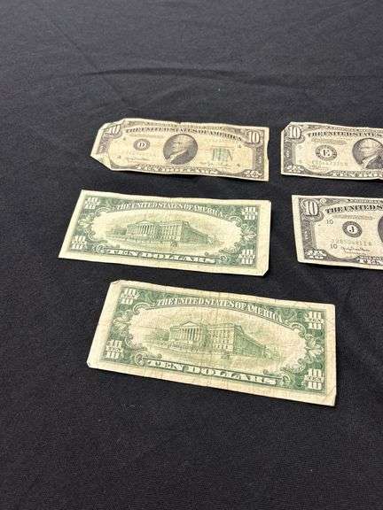 Lot of (5) US $10 Federal Reserve Notes