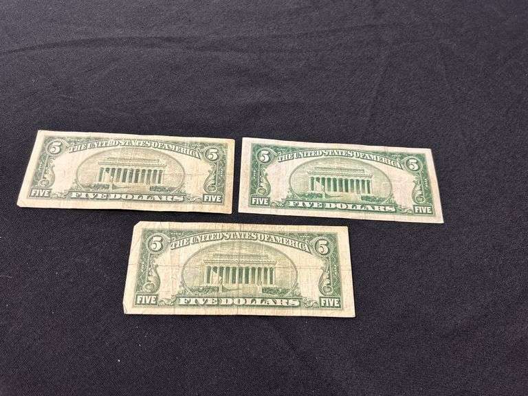 Three 1934 Series $5 Silver Certificate Notes