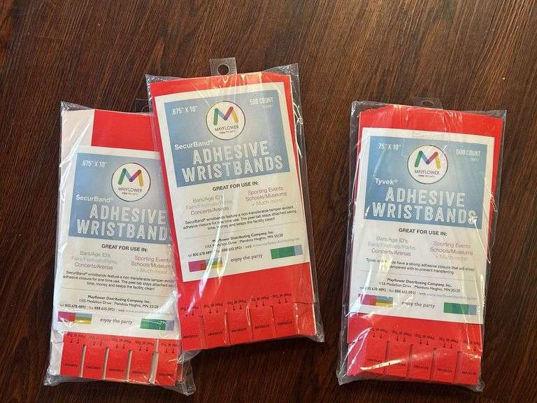 Mayflower SecurBand and Tyvek Adhesive Wristbands - 3 Packs of 500