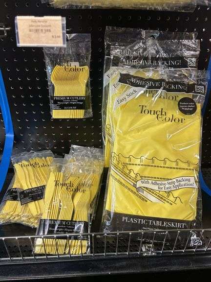 Touch of Color Yellow Party Supply Bundle: Table Skirt, Table Cover, and Cutlery image
