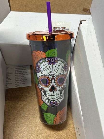 Sugar Skull Tumbler with Straw